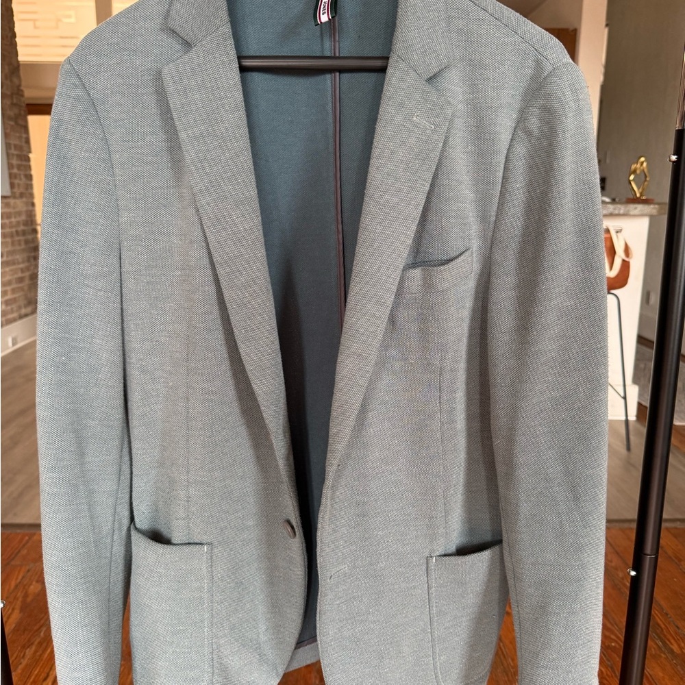 Men's Unstructured Textured Grey Green  Blazer - Medium - Worn